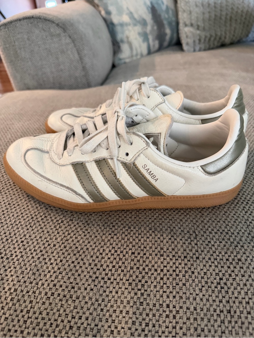 Adidas Samba women’s Leather Sneakers - White with gold Accents and Gum Sole